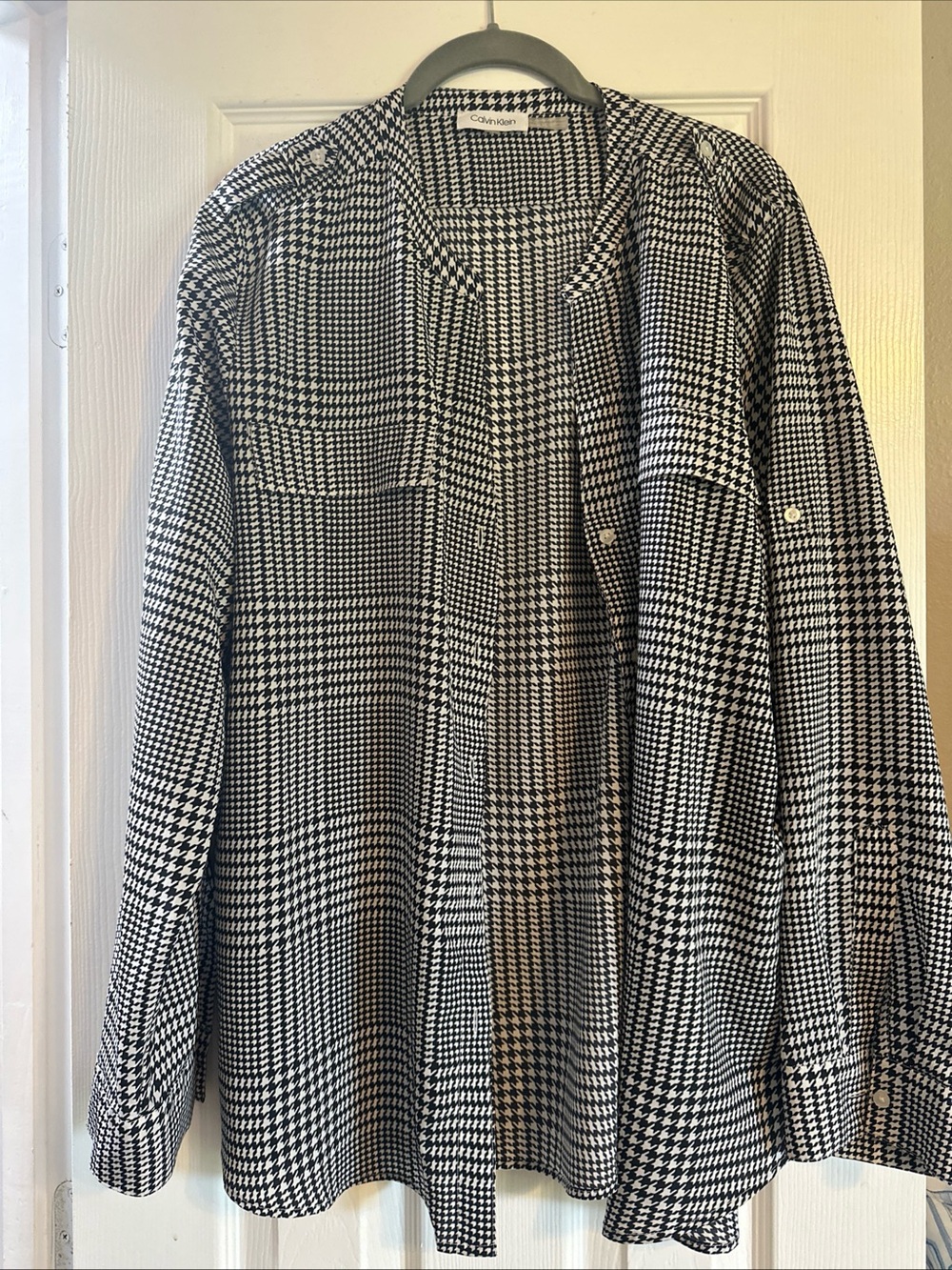 Calvin Klein Black & White Houndstooth Button-Up Shirt
